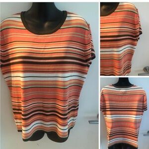10/$20 TANJAY L (L-XL FIT) corals & multicolour striped top